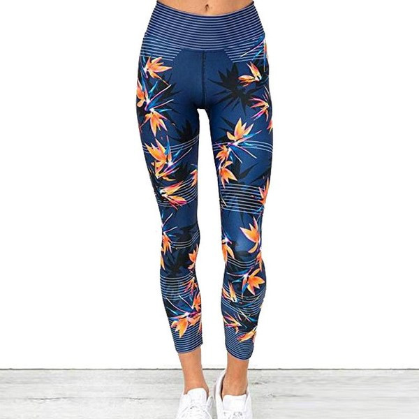 Kék női sport leggings, mintával
