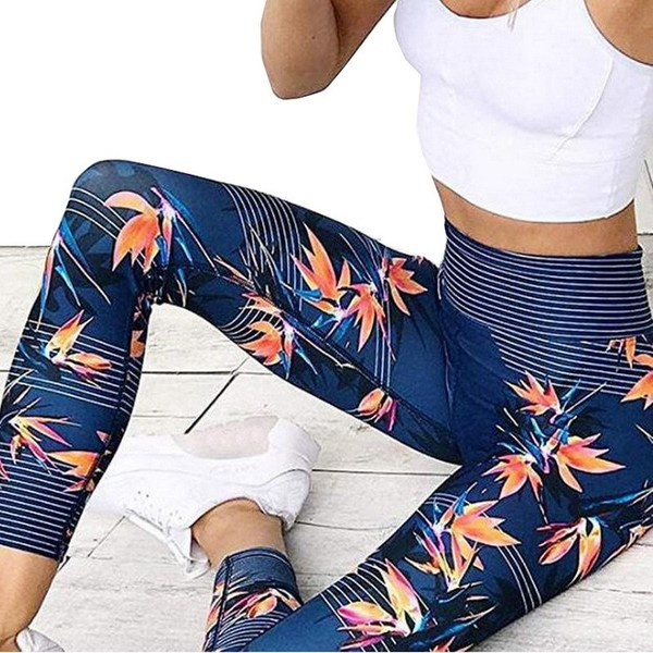 Kék női sport leggings, mintával