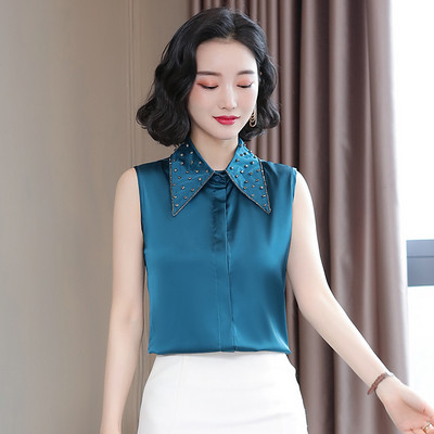 Jauna modeļa sieviešu krekls ar akmeņiem un klasisku apkakli