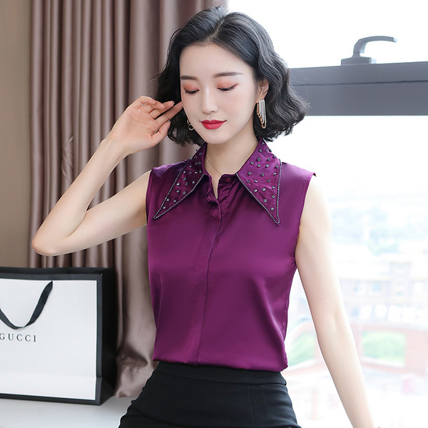 Jauna modeļa sieviešu krekls ar akmeņiem un klasisku apkakli