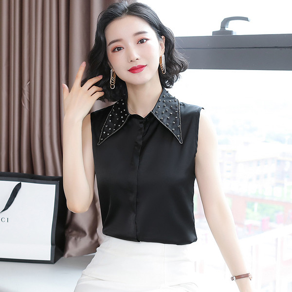 Jauna modeļa sieviešu krekls ar akmeņiem un klasisku apkakli