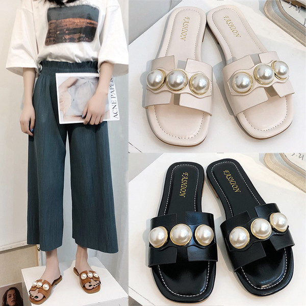 Modern női papucs eco bőrből, gyöngyökkel