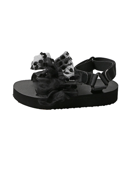 Uus mudel naiste mustad sandaalid lameda talla ja tülliga