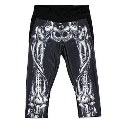 Melni sieviešu 7/8 legingi ar augstu vidukli un apdruku