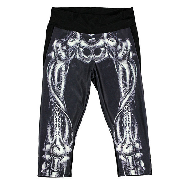 Melni sieviešu 7/8 legingi ar augstu vidukli un apdruku