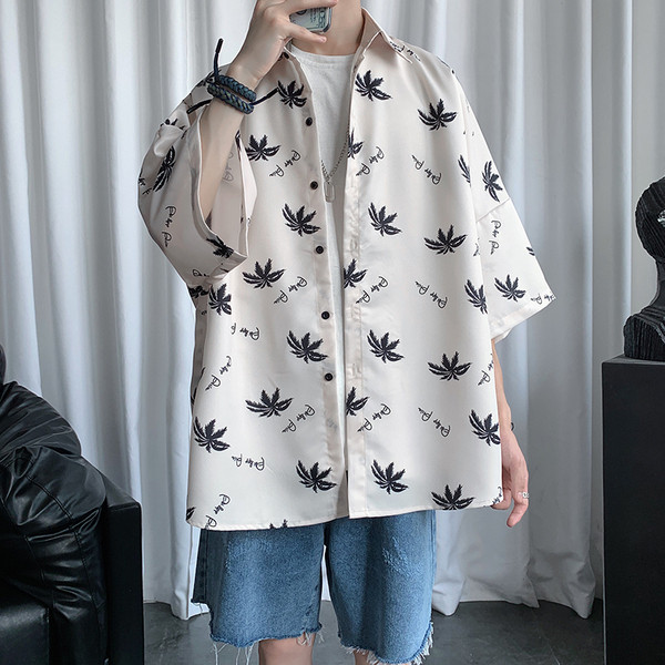 Széles férfi ing klasszikus gallérral és 3/4-es ujjakkal