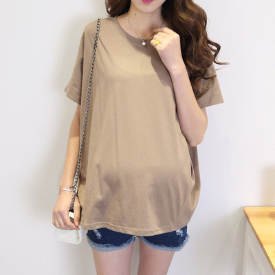 Medvilniniai marškinėliai nėščiosioms, paprasto modelio trumpomis rankovėmis