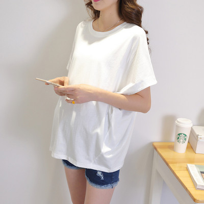 Medvilniniai marškinėliai nėščiosioms, paprasto modelio trumpomis rankovėmis