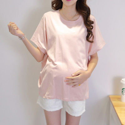 Medvilniniai marškinėliai nėščiosioms, paprasto modelio trumpomis rankovėmis