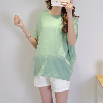 Medvilniniai marškinėliai nėščiosioms, paprasto modelio trumpomis rankovėmis