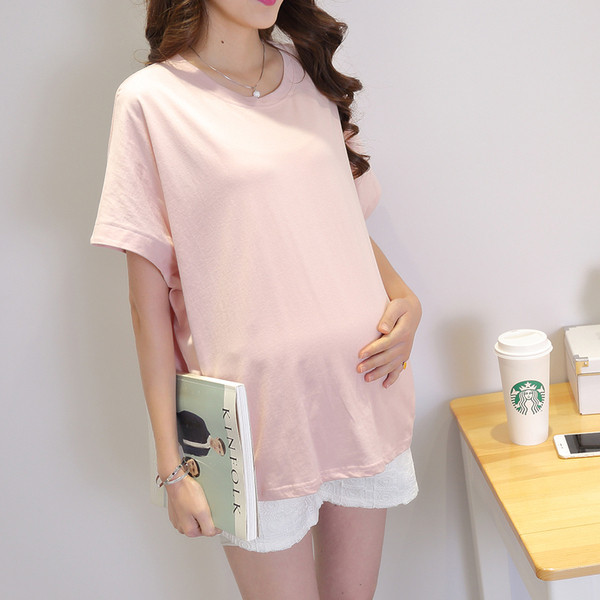 Medvilniniai marškinėliai nėščiosioms, paprasto modelio trumpomis rankovėmis