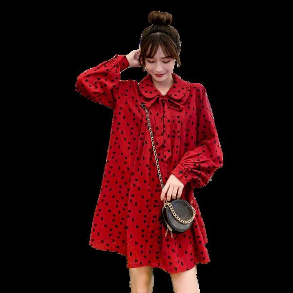 Aktuāla kleita grūtniecēm ar garām piedurknēm, klasisku apkakli un taisni ar sirsniņām