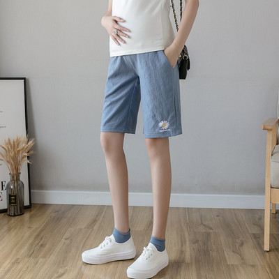 Laisvalaikio šortai nėščiosioms su siuvinėjimais ir kišenėmis