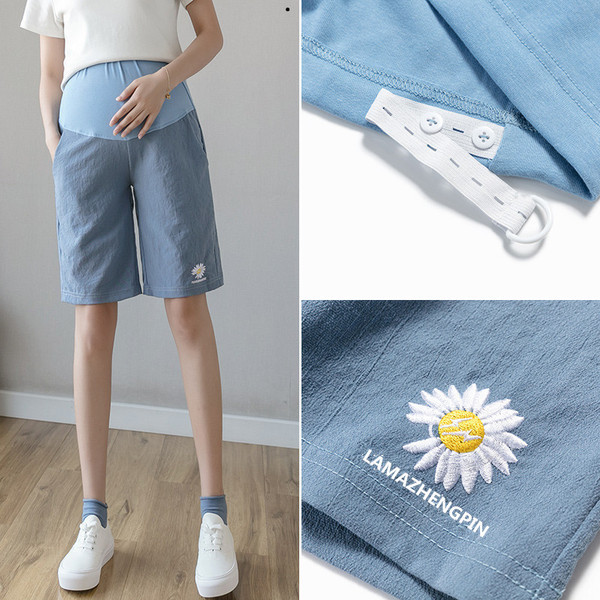 Laisvalaikio šortai nėščiosioms su siuvinėjimais ir kišenėmis