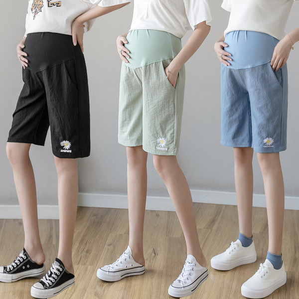 Laisvalaikio šortai nėščiosioms su siuvinėjimais ir kišenėmis