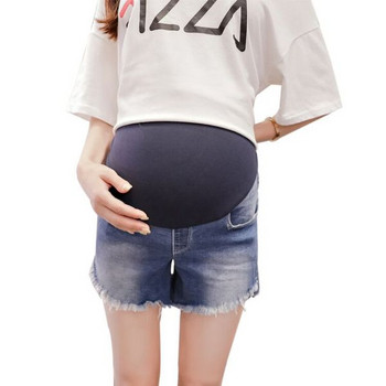 Къси дънкови панталони за бременни жени със скъсани мотиви