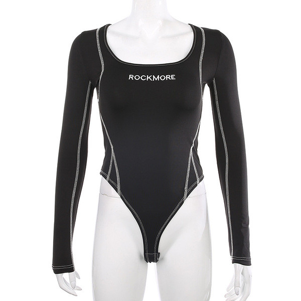 Női sport-napi test, hosszú ujjal és feliratokkal