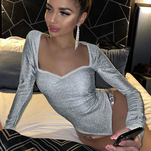 Stílusos női test, hosszú ujjú, fényes hatással