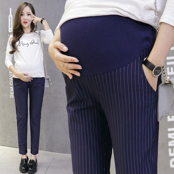 Стилен раиран панталон за бременни жени с 9/10 дължина