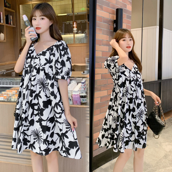 Testreszabott ruha terhes nőknek, rövid ujjú, virágmintás