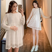 Rövid fehér ruha, hosszú ujjú terhes nők számára