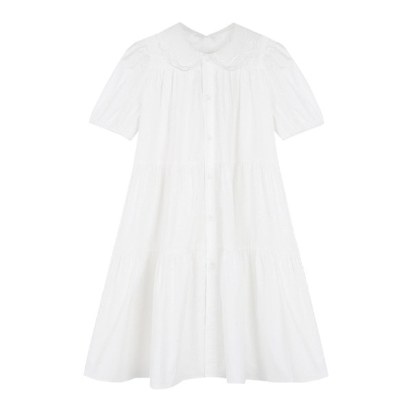 Alkalmi fehér ruha terhes nőknek, rövid ujjú, klasszikus gallérral