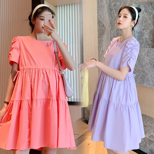 Alkalmi ruha terhes nőknek, rövid ujjú, derékkötővel