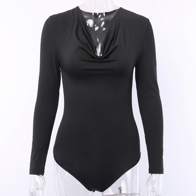 Modern női body hosszú ujjúval és spitz nyakkivágással