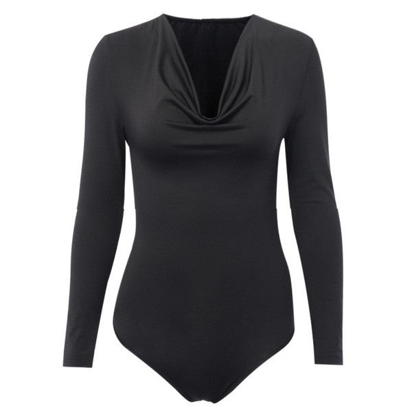 Modern női body hosszú ujjúval és spitz nyakkivágással