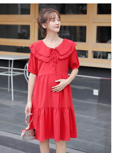 Alkalmi ruha terhes nőknek, rövid ujjú, nyakkendő a gallérján