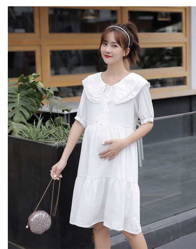 Alkalmi ruha terhes nőknek, rövid ujjú, nyakkendő a gallérján