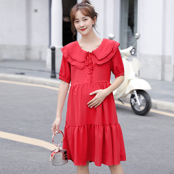 Alkalmi ruha terhes nőknek, rövid ujjú, nyakkendő a gallérján