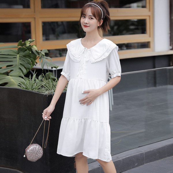 Alkalmi ruha terhes nőknek, rövid ujjú, nyakkendő a gallérján