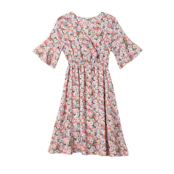 Rochie de actualitate pentru gravide cu decolteu in V si model floral