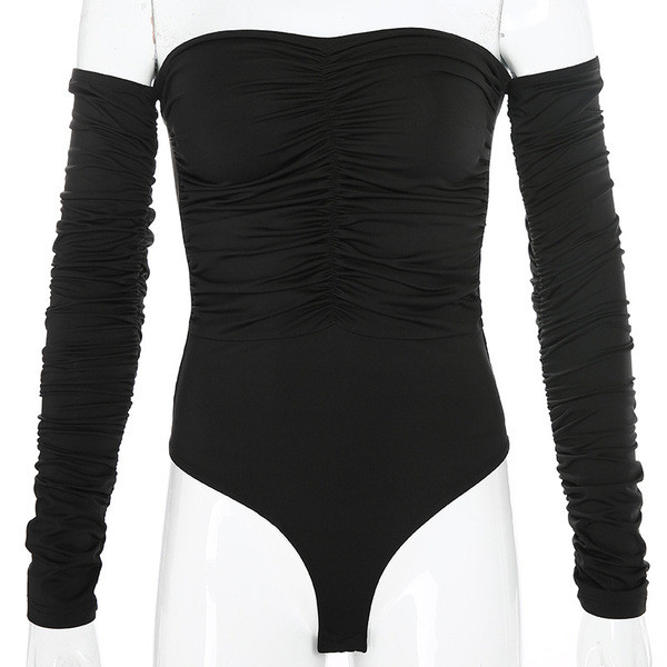 Γυναικείο κορμάκι με μακριά μανίκια και γυμνούς ώμους