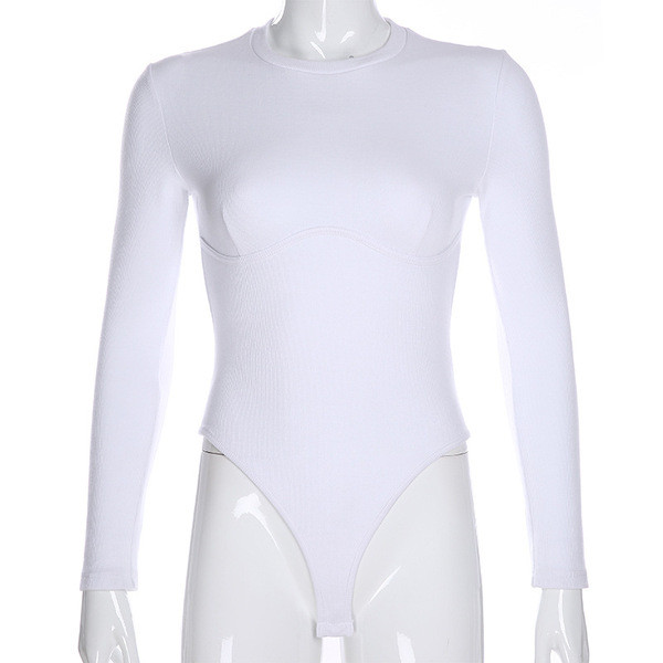Ženski dnevni bodi s dugim rukavima u bijeloj boji