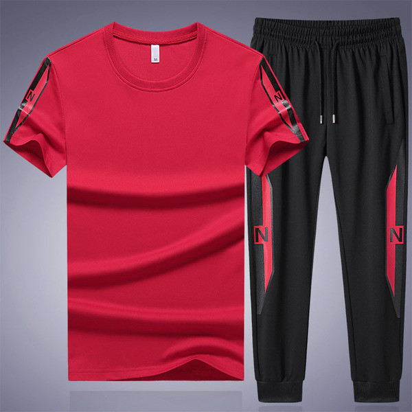 Ανδρική αθλητική φόρμα - μπλουζάκι  με κοντά μανίκια και μακρύ ελαστικό παντελόνι