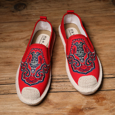 Férfi textil mokaszinok hímzéssel és hálóval