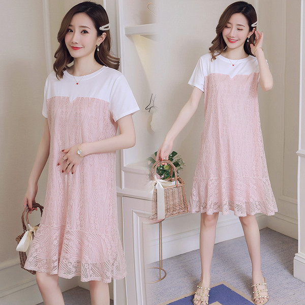 Φόρεμα από δαντέλα για έγκυες γυναίκες με κοντά μανίκια