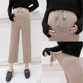 Актуален панталон за бременни жени широк модел с 9/10 дължина и връзки на талията