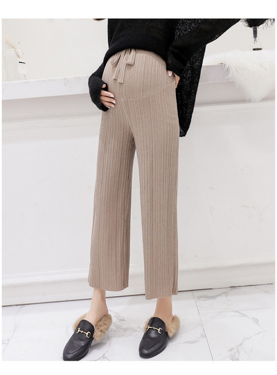 Μοντέρνο παντελόνι για έγκυες γυναίκες φαρδύ μοντέλο με μήκος 9/10 και δεσμούς στη μέση