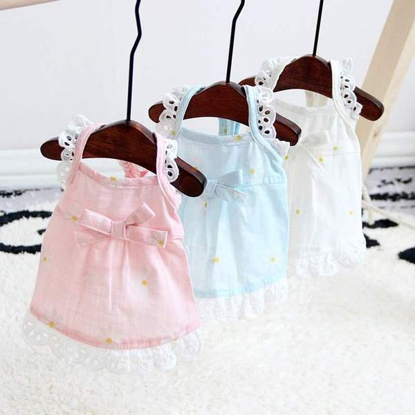 Καλοκαιρινό φόρεμα σκύλου με κορδέλα και δαντέλα