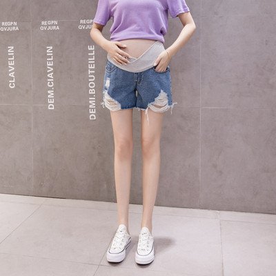 Μοντέρνα σορτς τζιν για έγκυες γυναίκες με σκισμένα μοτίβα