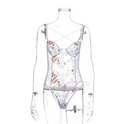 Γυναικείο δαντελένιο κορμάκι με λεπτά τιραντάκια