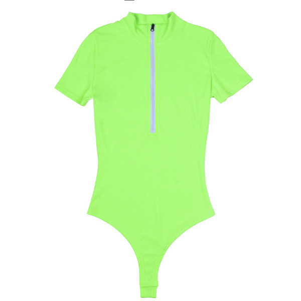 Γυναικείο μοντέρνο κορμάκι  με φερμουάρ και κοντά μανίκια