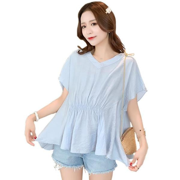 Μοντέρνα γυναικεία μπλούζα για έγκυες γυναίκες με κοντά μανίκια και ελαστική μέση