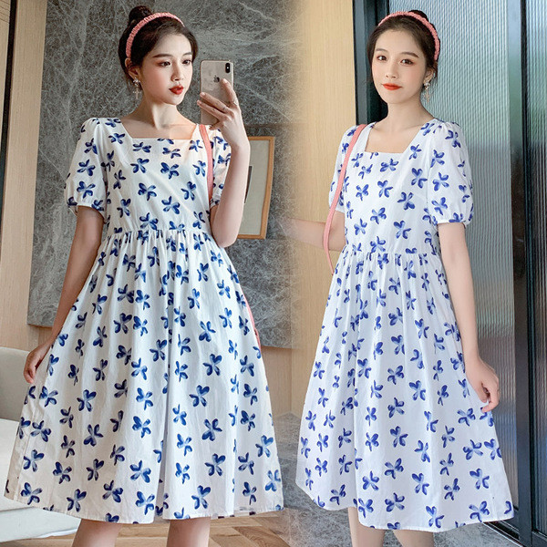 Alkalmi ruha terhes nők számára, rövid ujjú, virágos motívumú modell