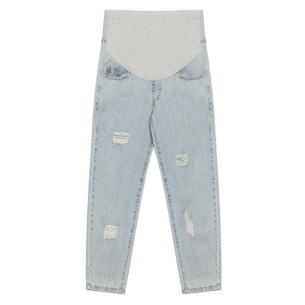 Laisvalaikio džinsai nėščiosioms tiesus modelis su suplyšusiais motyvais