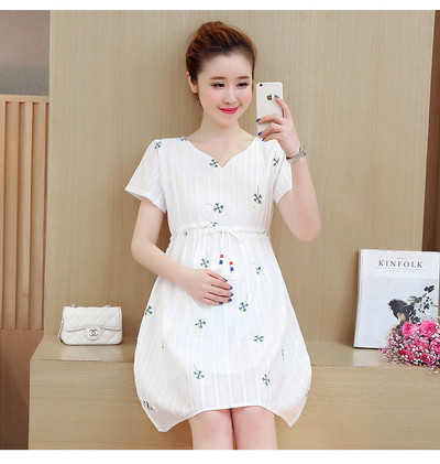 Casual φόρεμα για εγκύους με δεσμούς στη μέση και λουλουδάτο μοτίβο