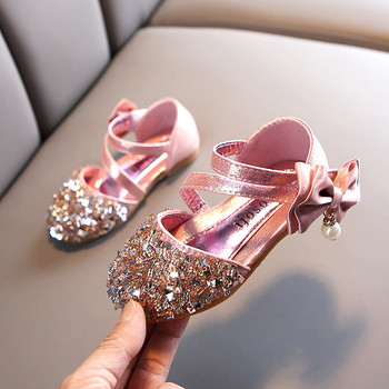 Детски обувки с камъни и панделка с перла